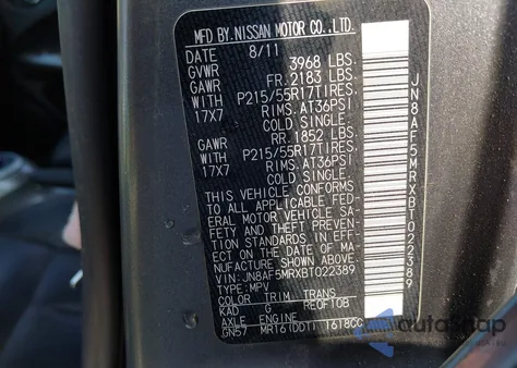 2011 Nissan Juke Sl из США, поврежденный, VIN JN8AF5MRXBT022389